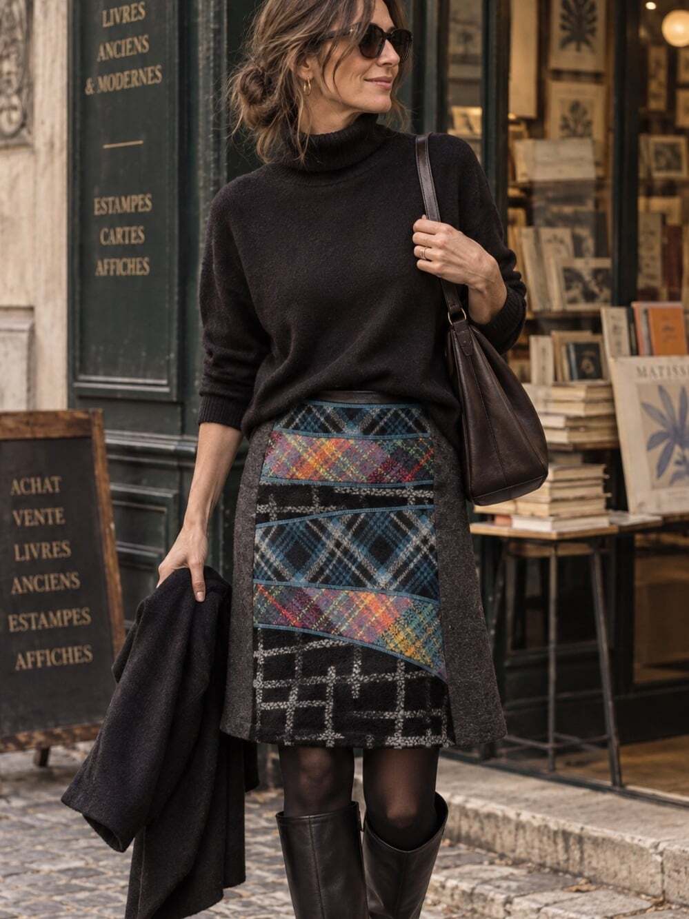 Steilmann Plaid Patchwork Wool Blend Skirt Size 10 Artsy Lagenlook Academia Chic